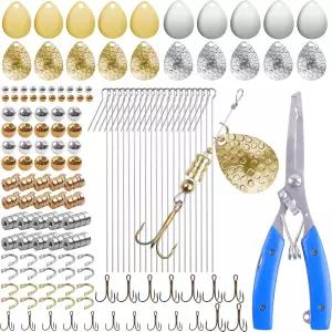 낚시 스피너 미끼 제작 키트 141개 DIY 스푼 리그 액세서리 플라이어 블레이드 클레비스 트레블 훅 비즈