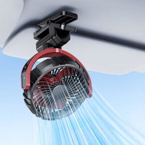 하이젠 자동차 팬 5V USB 소형 클립, 앞/뒷좌석용 선바이저 팬, 2000mAh 충전식 배터리 구동 조용한 개인용 냉각 팬, 차량, 밴, SUV, RV, 트럭, 캠핑용