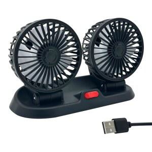 VOJKOREL 조절 가능한 자동차 쿨 팬, 듀얼 헤드 디자인, 2단 조절 가능, 360 회전 휴대용 자동차 팬, 5V USB 전원, 카라반, 세단, SUV에 적합.