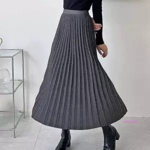 플리츠 롱주름 가을 치마 스커트 데일리룩 허리밴딩nop933