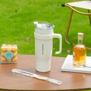 TTN COFFEE 1.25L 대용량 손잡이 텀블러 스텐빨대 솔포함 이중진공 보온 보냉 스텐 콜드컵