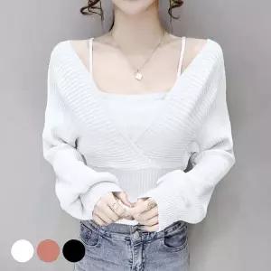 여자블라우스 랩스타일 스퀘어 나시 일체형 퍼프 소매 긴팔티