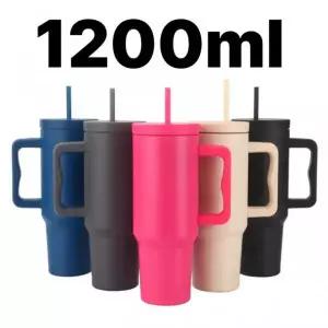 1.18L 이중 대용량 텀블러 스텐 손잡이 텀블러 이중 보온 보냉병 이동 중 사용 가능한 휴대용 텀블러 운동/