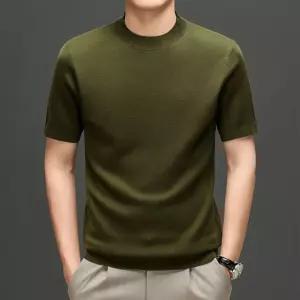 아고스또 니트 울 기계세탁이 두꺼운 반팔 스웨터 반하이넥 남자폴라니트 솔리드 가능한 순양털 UNO1