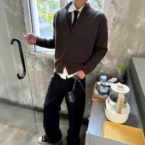 아고스또 니트 가을 빈티지 반폴라 혼방 남자폴라니트 카디건 UNO3