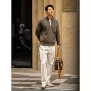 아고스또 니트 가을 캐주얼 남자폴라니트 혼방 소매 반폴라 카디건 UNO3