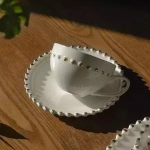 [셀러에이드]커피잔 세트 골드 포인트 화이트 잔 받침 접시 구성