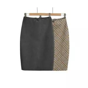 마르소 여성쉬폰스커트 가을 레이스 허리 장식 체크 미디스커트 스커트 UNO3