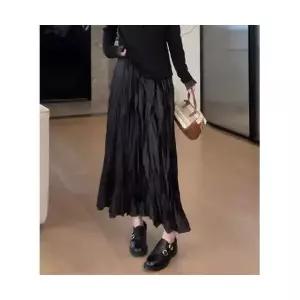 마르소 여성쉬폰스커트 광택감 A라인 스커트 가을 슬림핏 미디 플리츠 UNO3