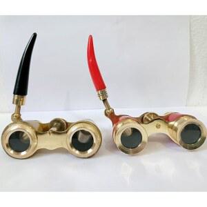 손잡이, 황동 및 에나멜, 레드 골드 색상의 빈티지 오페라 안경, 극장용 쌍안경 2종 세트