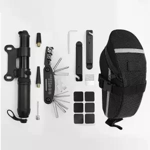 휴대용 자전거 수리 키트 펌프 타이어 패치 멀티툴 렌치 안장 가방 사이클링 유지보수 액세서리