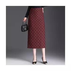 마킷3 치마 스커트 여사친 롱 가을 오피스룩 트임 무릎까지 일자 원턱 오는 H라인 힙업 도트 우아한 JEN3