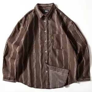 브라운 빈티지 체크 코듀로이 상의 긴팔 언밸런스 블라우스 스트라이프 님성 셔츠 데일리 다올5