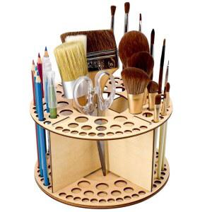 헤슈유 나무 우드 정리함 실리콘 페인트 76홀과 있는 아트 홀더 4칸 연필 링이 스탠드 원형 브러시 아티스트 도구용