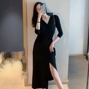 여름원피스 하객 바캉스 브이컷 롱기장 랩 원피스룩 앞트임 휴양지 여성용스탠다드