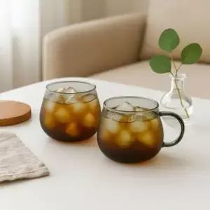 (로하티) 메이 내열 유리잔 2p세트 150ml 투명블랙 유리찻잔