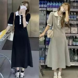 여름원피스 카라 인기 셔링 롱 바캉스 감성 배색 원피스 휴양지