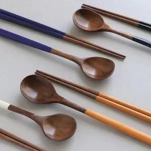 수저세트 4벌 옻칠 나무 숟가락 젓가락 세트