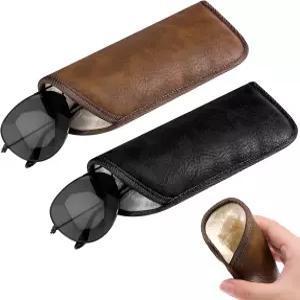 여성용 2팩 플러시 안감 안경 케이스 긁힘 방지 소프트 PU 가죽 여행용 홀더 슬리브