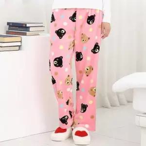 여자 밍크 수면바지 곰돌이 핑크 극세사 수면바지 두꺼운 수면바지 융기모 바지 집에서입는바지 밍크털바지