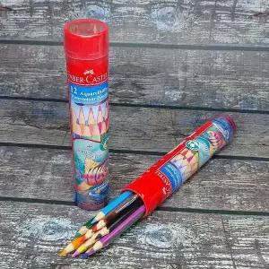 [셀러에이드]수채색연필 12색 붓 세트 철제 케이스 라운드형 물감연필 아트용품