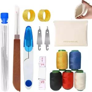 손 바느질용 베르클레임 스틸 바늘 25개의 스테인리스 빅 바느질 키트 솔기 1개 실타래 2개 5개 골무 및
