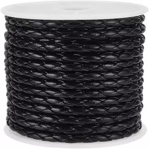 DELORIGIN 11야드(10m) 블랙 코드 4mm 원형 접힌 볼로 모조 가죽 비딩 줄 끈 수제 공예 팔찌 목걸이 의류
