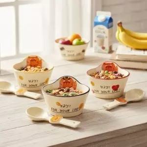 시리얼볼 그릇 디저트 요거트 볼 350ml 스푼 세트