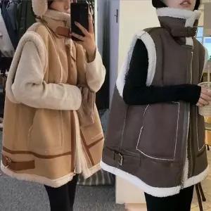 [하프클럽/셀러허브_여성트랜드패션]루즈핏양털조끼 조끼무스탕 스트랩조