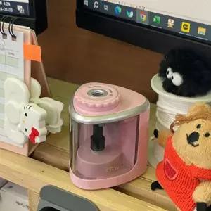 수동 겸용 자동 연필깎이 핑크