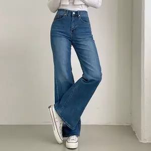 [하프클럽/삐까삐까]여성 부츠컷 데님 팬츠 사선 절개 시크릿밴딩 청바지 빅사이즈 브러쉬 워싱 스판 542