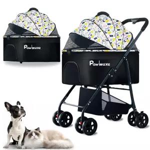 PawLuxe 4륜 반려동물 유모차 4-in 1 소형 및 중형견을 위한 탈착식 캐리어 포함 고양이 최대 55파운드의