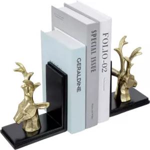 마이기프트 황동 장식 북엔드 모던 스태그 책장용 책꽂이 홀더 스토퍼 검은색 아카시아 나무에 알루미늄
