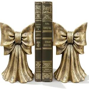 빈티지 골드 보우 북엔드 대형 및 도서용 헤비 듀티 2종 세트 선반용 장식용 책상 홈 오피스 클래식 장식