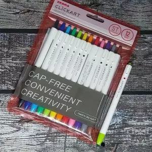 [셀러에이드]수성 싸인펜 12색 세트 노크 방식 클릭 펜 컬러링펜 다꾸용품