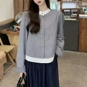 [하프클럽/셀러허브_여성트랜드패션]배색 클래식 차이나카라 스트라이프