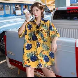 트로피컬 야자수 꽃무늬 반팔 셔츠 하와이안 바캉스룩 휴양지 남방