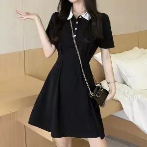 [하프클럽/셀러허브_여성트랜드패션]카라배색 하트단추 반팔 원피스 HH-D72
