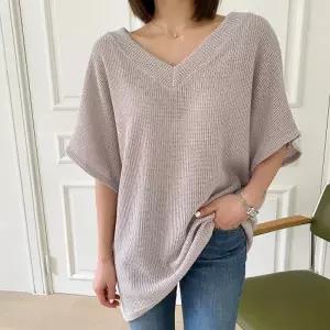[다잇템] 여자 폴리 레이온 V넥 페미닌 박시 니트