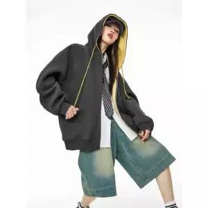 빈티지 캐주얼 가을 커플 배색 남자집업가디건 후드 트레이닝 카디건 ible3