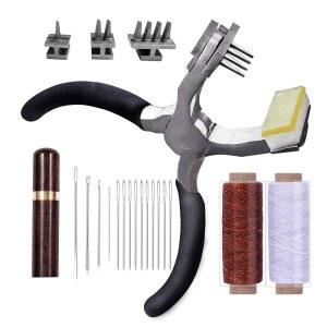 스티칭 홀 펀치 부투즈, 가죽 바늘이 달린 4mm 무음 핸드 플라이어, 나무 바늘 케이스, 벨트, 스트랩, 안장, 신발, 패브릭, DIY용 왁스