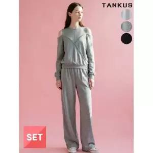 탱커스 여성 크로스 오픈숄더 맨투맨 팬츠 셋업