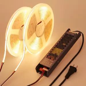벤룬 24V COB LED 스트립 라이트 65.6피트(32.8피트 2롤) 키트 3000K 웜 화이트 컷테이블 11W/M 312LED/M