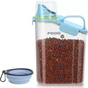 LEAWALK 3-5파운드 고양이 사료 보관 용기 업그레이드 대형 노즐 BPA 프리 플라스틱 반려동물 4개 계량컵