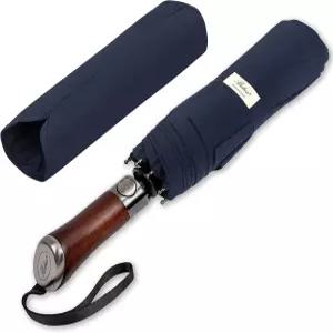 발리오스(영국산 디자인) 여행용 우산 고급스러운 골든 하드우드 핸들 자동 개폐 방풍 프레임 싱글 캐노피