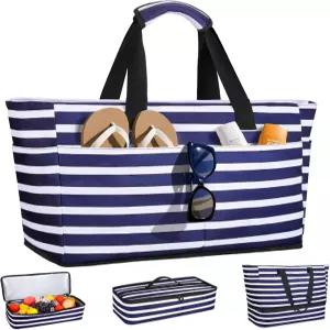 쿨러가 달린 ISEYOU 비치백 지퍼가 49L 대형 방수 모래 토트 접이식 해변 수영장 피크닉용 여행 가방