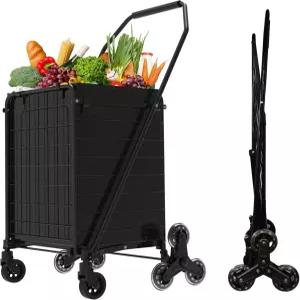 JIALIJIU 접이식 계단 등반 카트 - 방수 가방 포함 식료품 캠핑 아파트 세탁 최대 하중 140파운드 블랙을