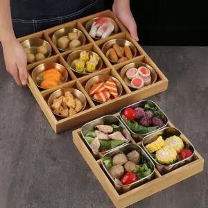 9칸 이자까야 접시 우드 트레이 일식 골드 원목 9구 업소용 구절판 오마카세