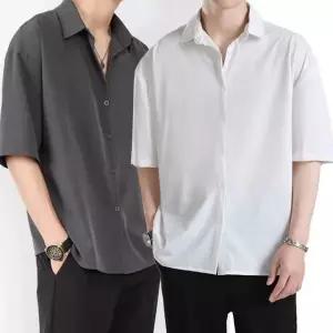 남성 루즈핏 반팔셔츠 구김없는 캐주얼 남방 여름용 경량 린넨 오버핏