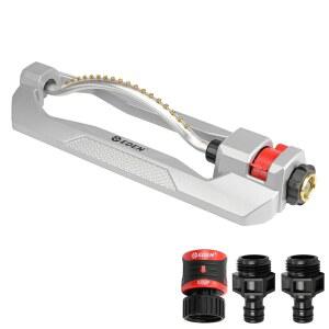 Eden 96218 헤비 듀티 터보 진동 스프링클러, 최대 3 700평방피트, 18개 황동 노즐, 무게 알루미늄 베이스, 조절 가능한 범위, 퀵 커넥트 번들, 실버, 레드, 블랙 커버